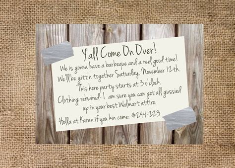 redneck party invitation|redneck wedding party ideas.